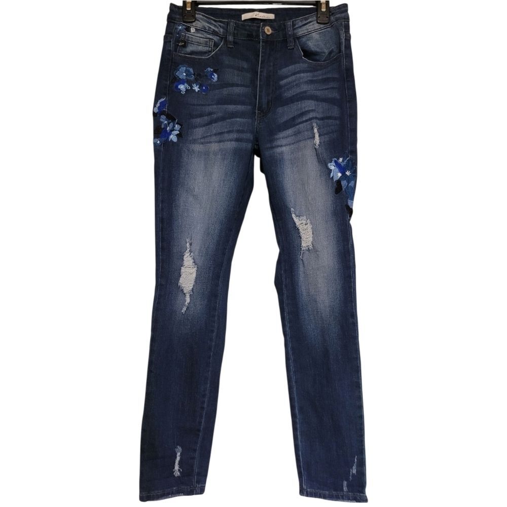 KanCan Womens Embroidered Floral Skinny Jeans Dark Wash 9/28W, Measures 28x30